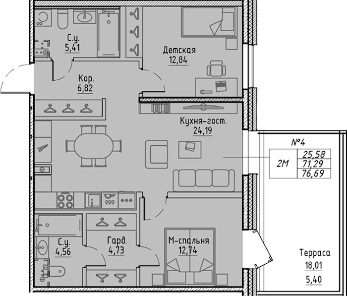 2-комнатная квартира 76.69 м², 2/10 эт., ЖК «LEGENDA Сампсониевский 32»